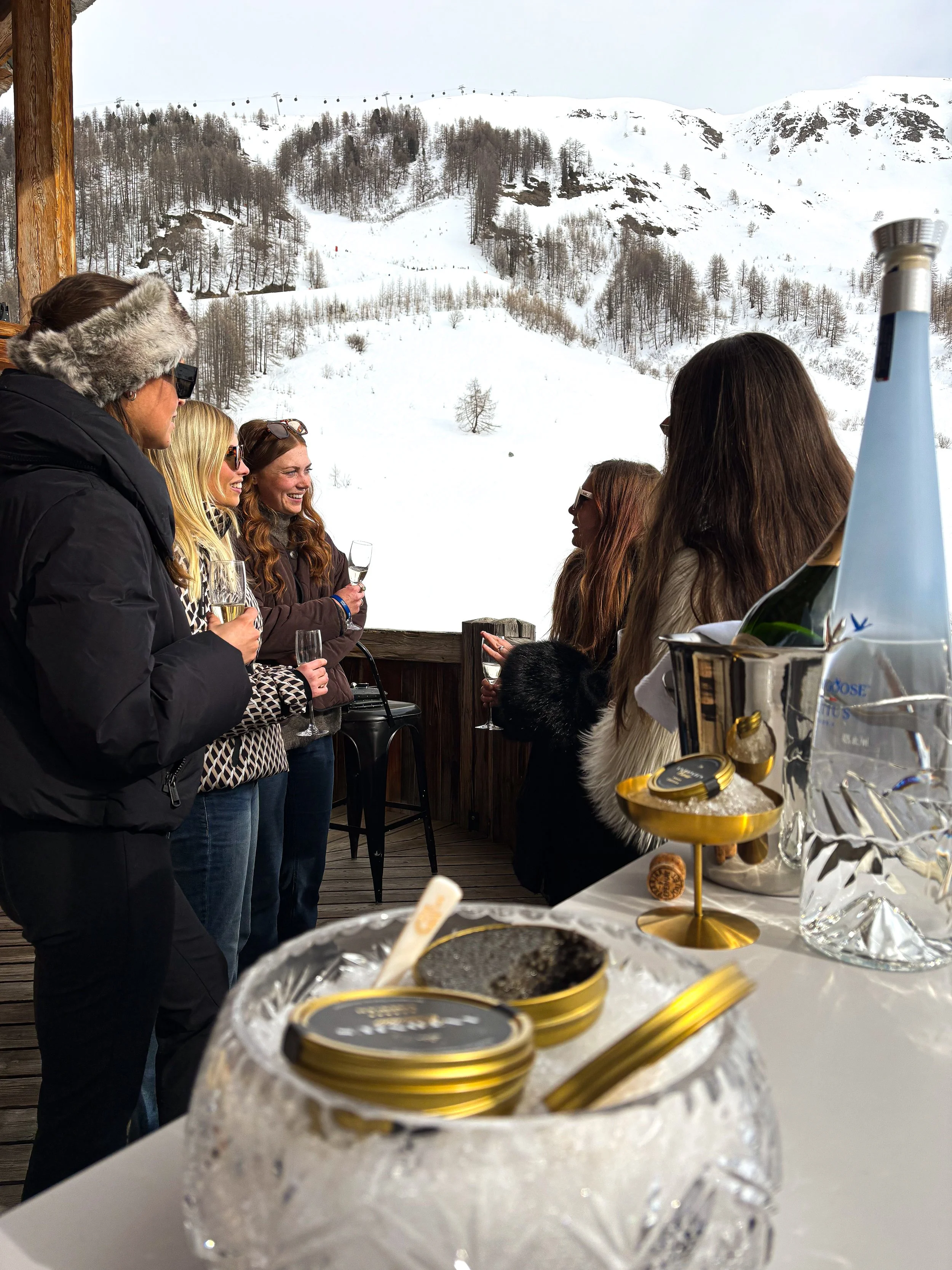 caviar corner service val disere. caviar served in a private chalet in val disere
