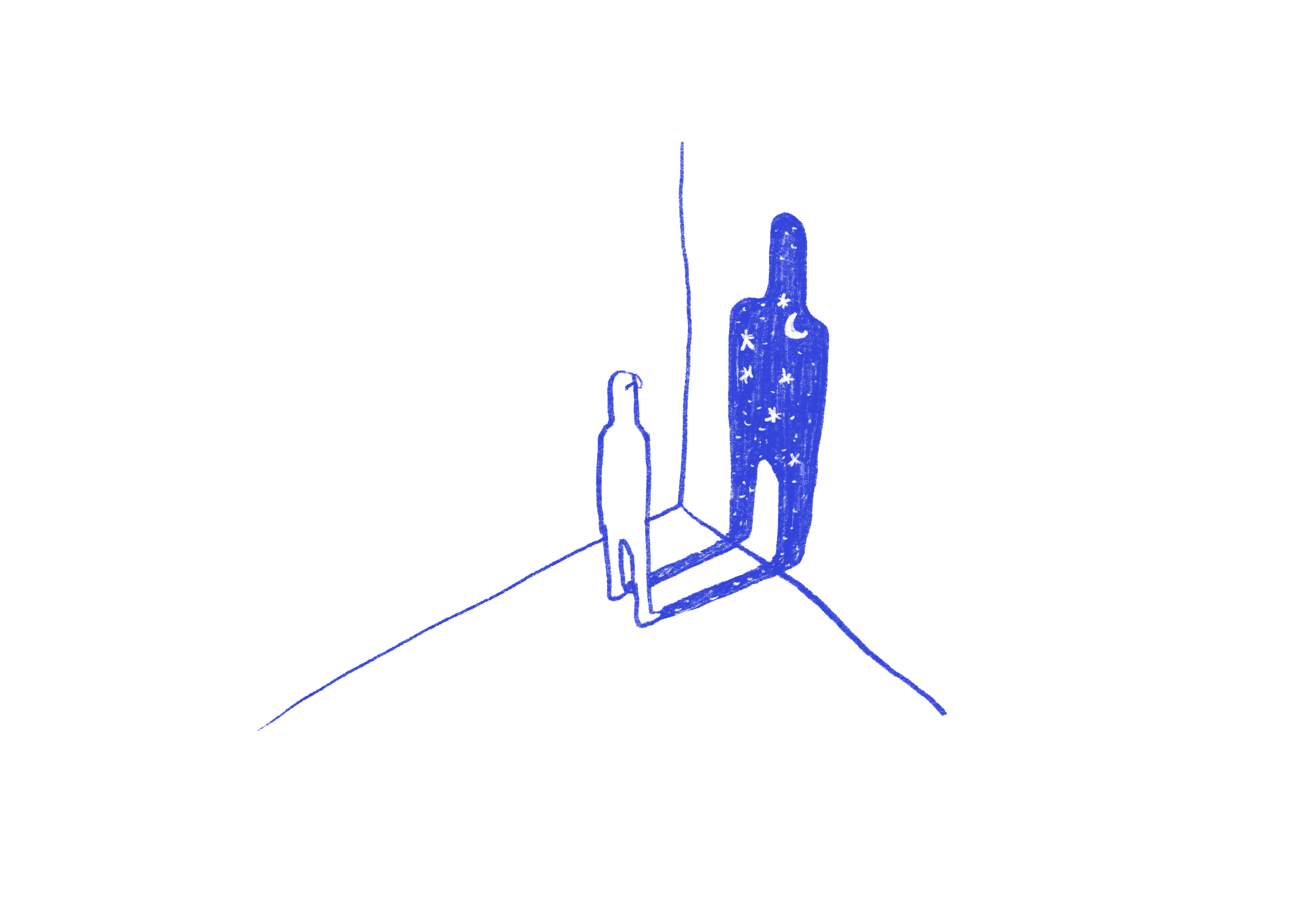 A solitary figure and a shadow filled with stars