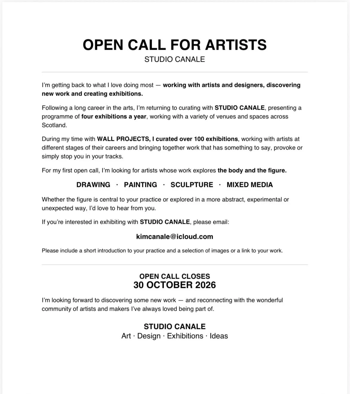 OPEN CALL FOR ARTISTS