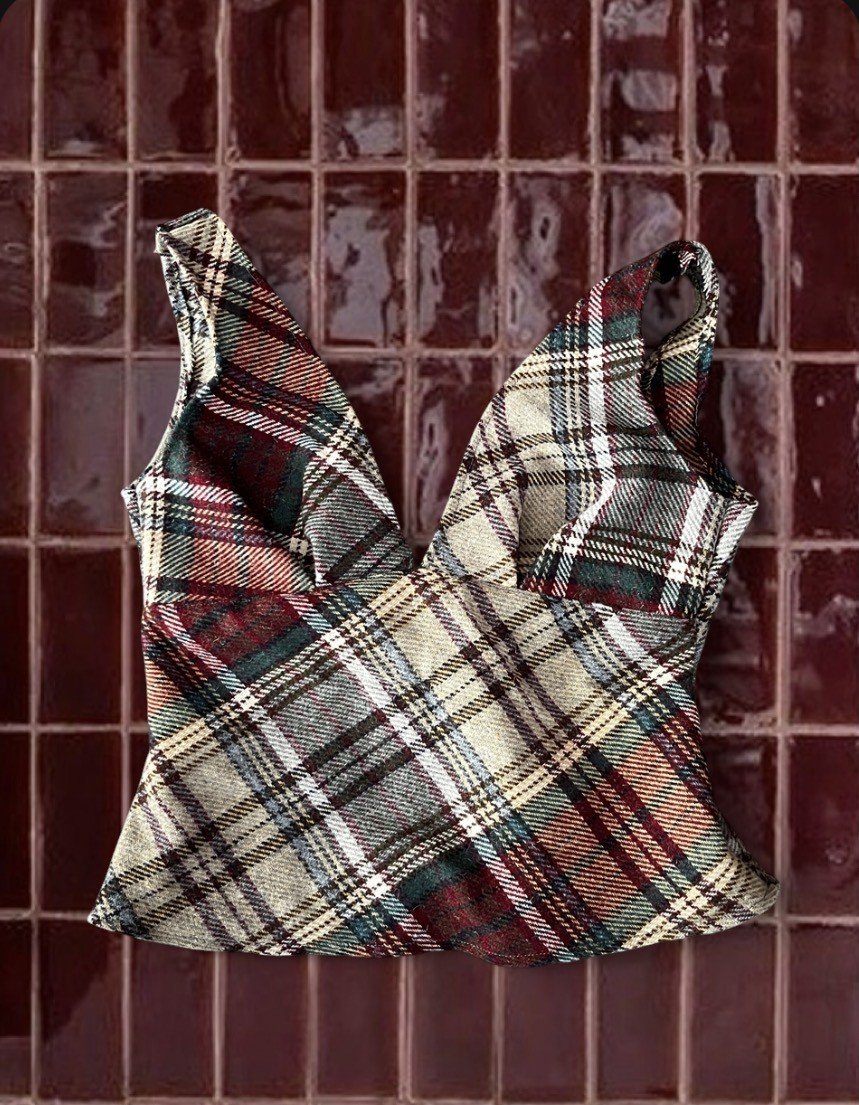 Burgundy Woven Plaid Tank