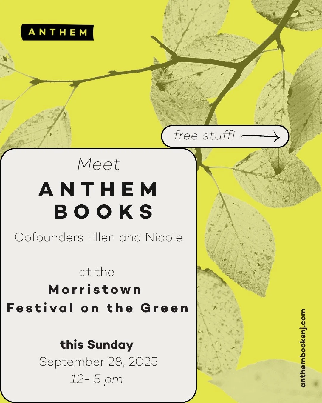 Meet Anthem Books cofounders @joanofsea and @nickclickyeah tomorrow the Morristown Festival on the Green in @downtownmorristown!