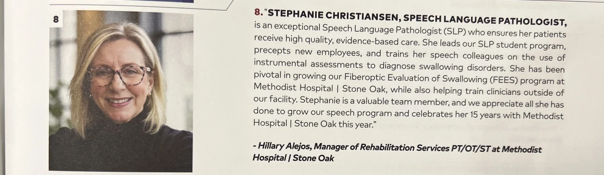 Article from Methodist Magazine, Volume 15 from December 2025 featuring Stephanie Christiansen, Speech Pathologist and owner of Clarity Dysphagia Solutions in San Antonio, Texas providing speech therapy near me.