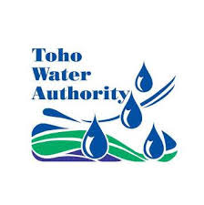 Toho Water Authority logo with blue water droplets and green waves.