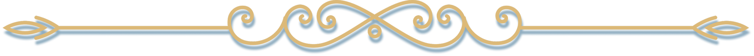 Elegant gold and blue decorative horizontal scroll design with curves and leaf-like elements.