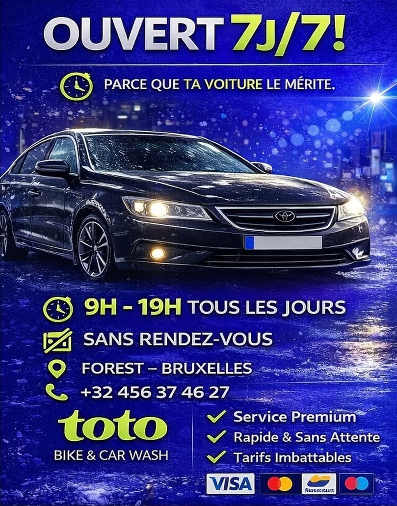 ✨ Ouvert 7J/7 &agrave; Forest &ndash; Bruxelles ✨
🚗 Lavage voiture &amp; moto, sans rendez-vous
💦 Service rapide &ndash; propre &ndash; premium
📍 Rue + Forest, Bruxelles
📞 +32 456 37 46 27
📣 Passe quand tu veux, ta voiture m&eacute;rite le meill