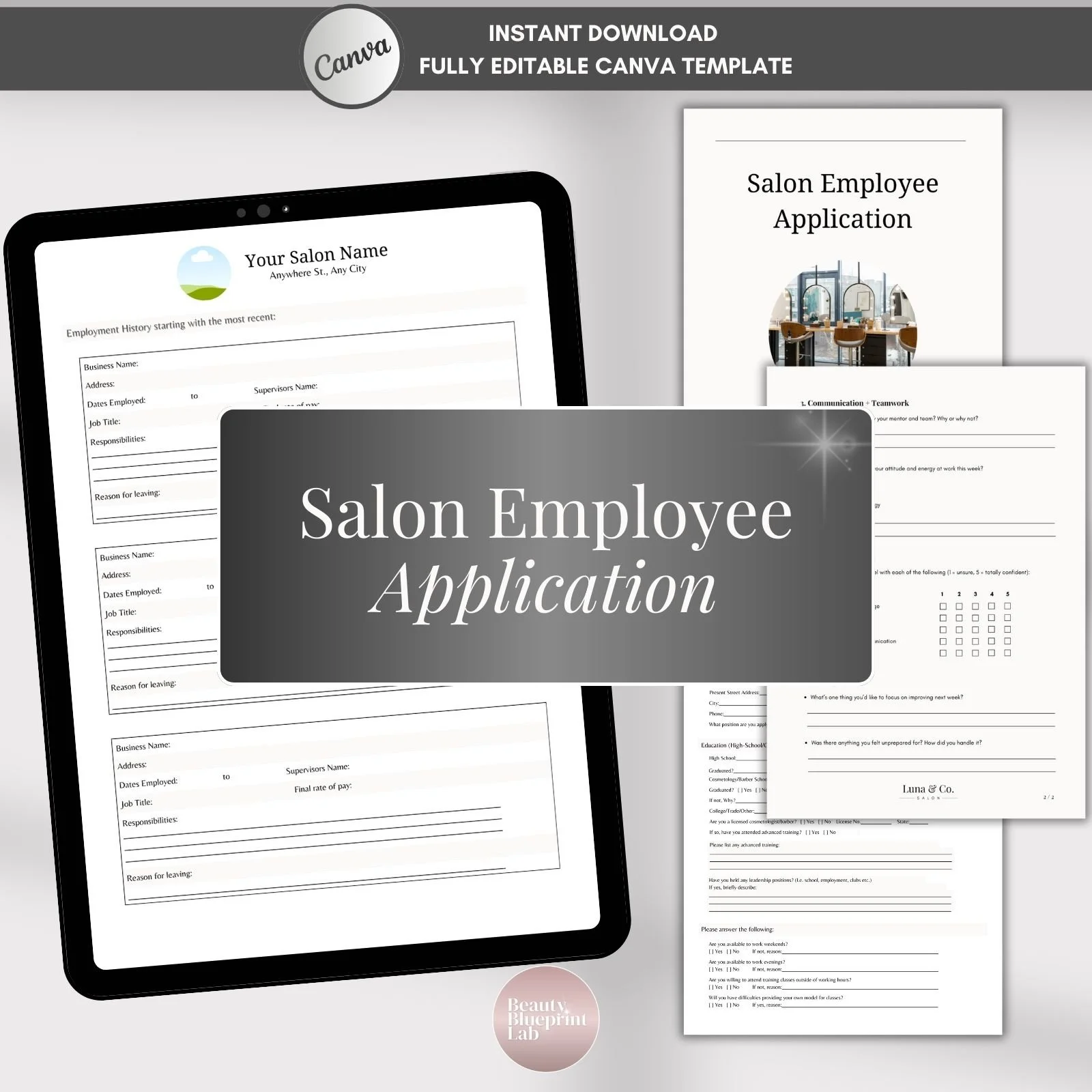 Salon Employee Application Template