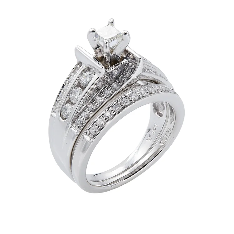Diamond ring set on a plain white background
