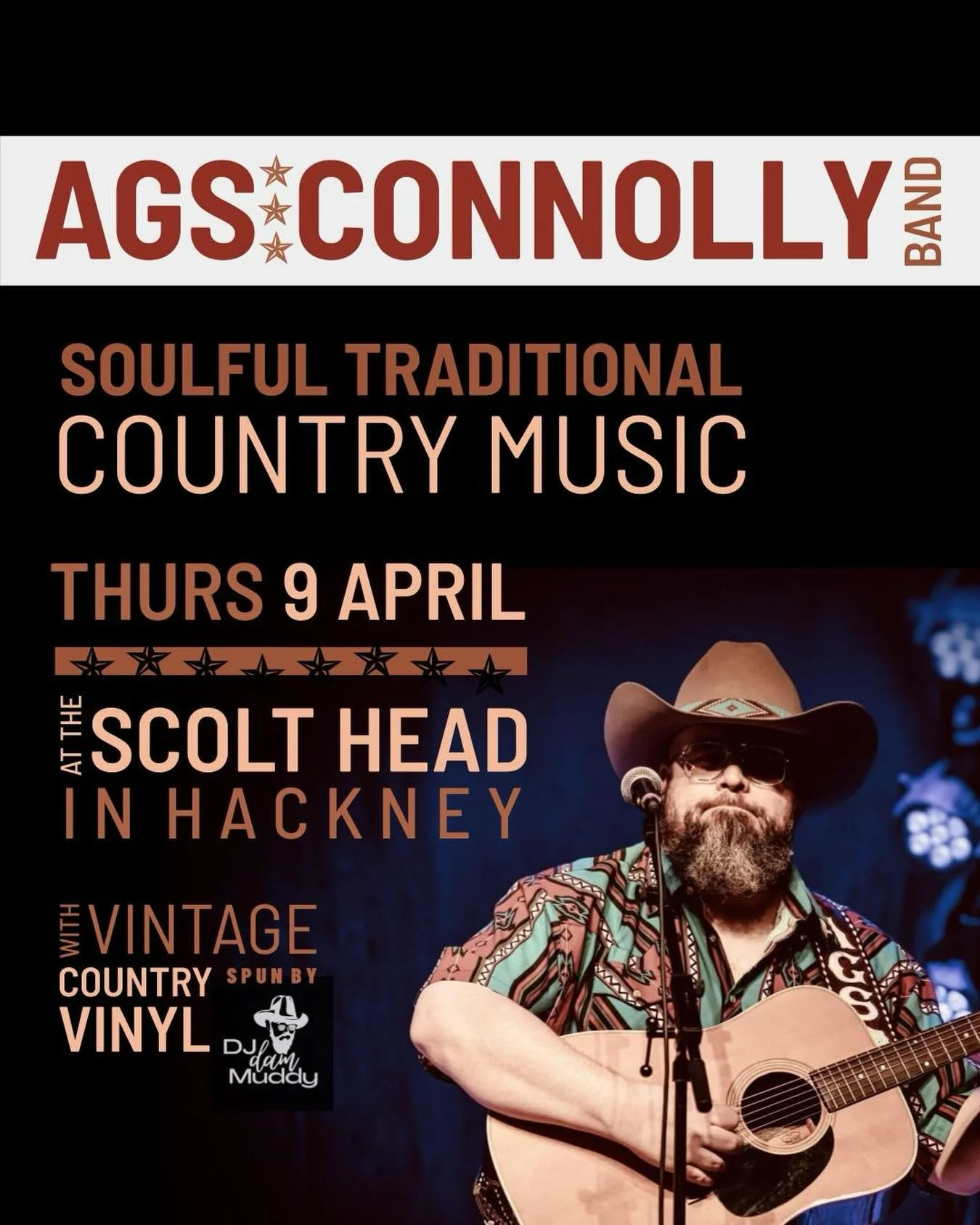 On 9 April we&rsquo;re fixin&rsquo; for a Hackney pop-up honky tonk with none other than trad country maestro Ags Connolly and his full band of pickers n&rsquo; grinners.
🎧DJ Dam Muddy spins the vinyl
🎟️Git them tickets in the bio - see you at The 