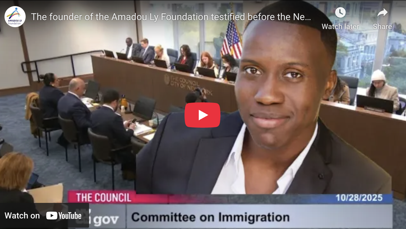 The founder of the AMADOU LY FOUNDATION testified before The New York City Council
