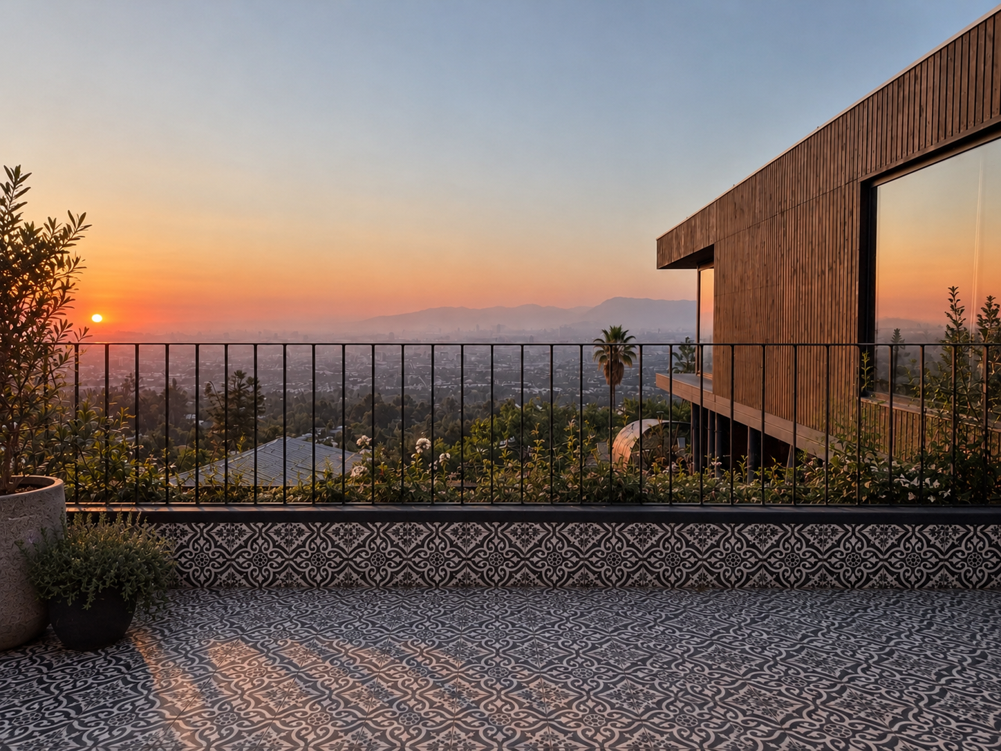 Terraza moderna al atardecer.png
