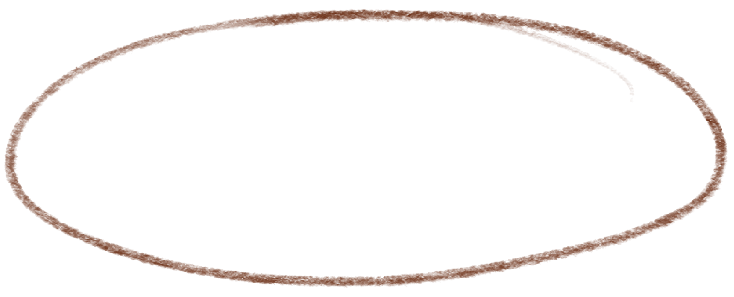 An oval-shaped drawing with a brown outline.