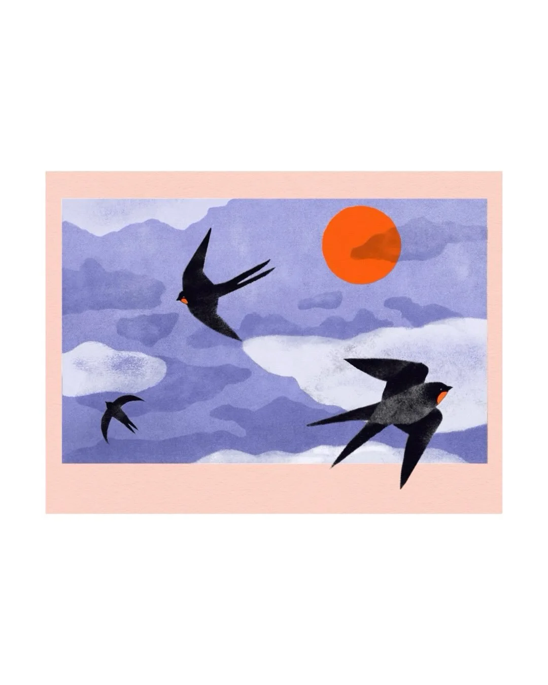 My second submission for the @slowdownstudio print call out: &lsquo;Swallows&rsquo; originally prepared for and printed by a risograph. All elements were printed first as stencils using black ink and sponge. I will share more about the process later 