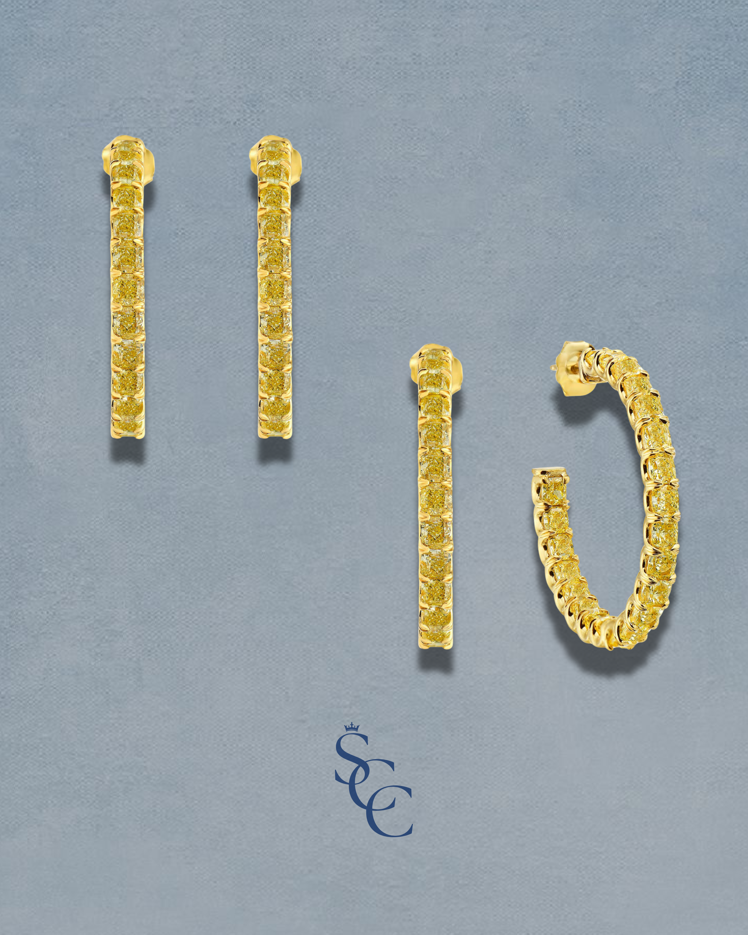 Cushion Yellow Diamond Hoops