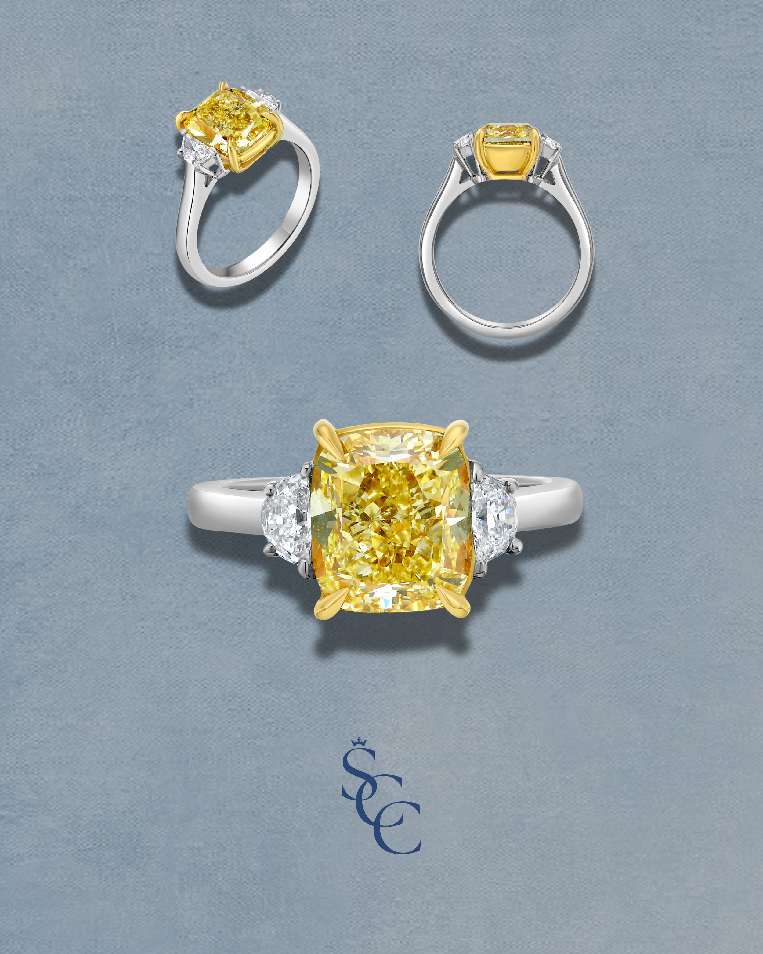 3.08ct Cushion 3 Stone