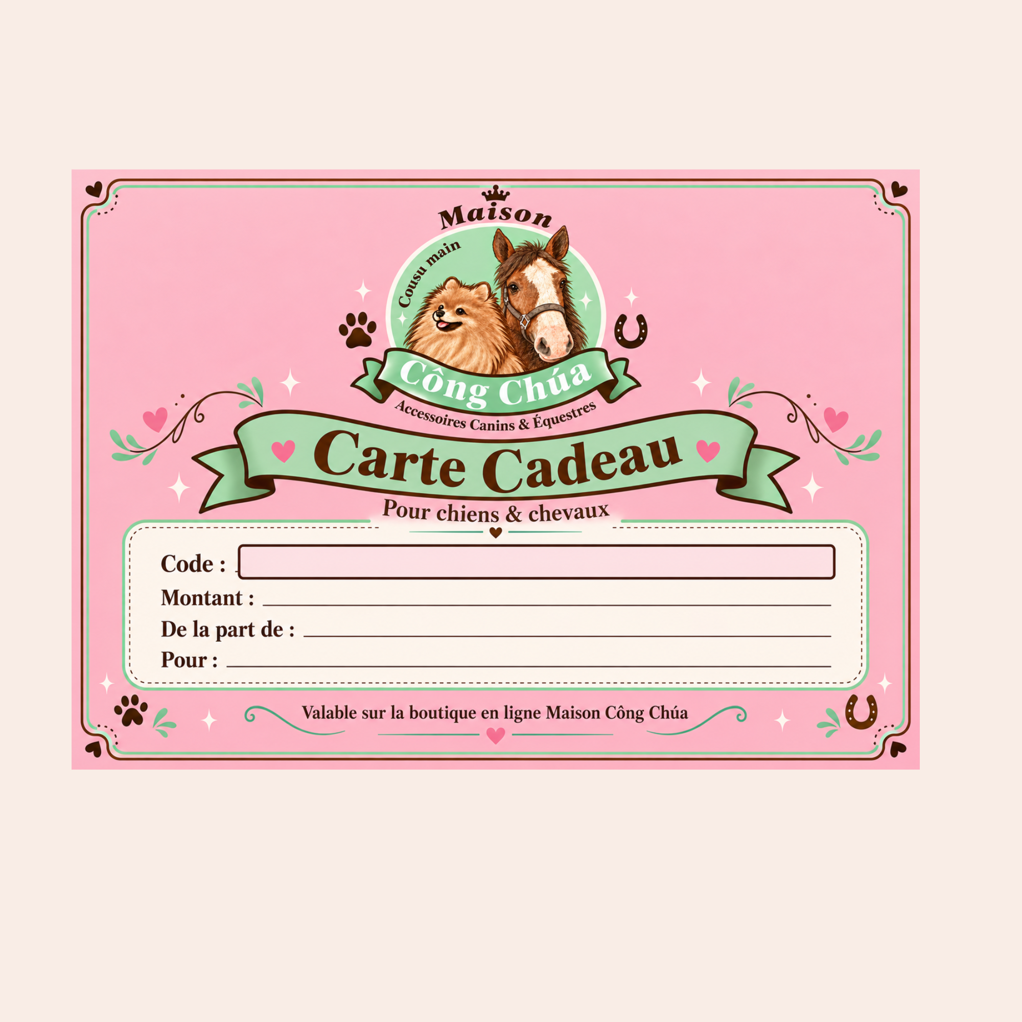 Carte cadeau Maison Công Chúa – Pour chiens & chevaux