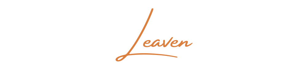 The word 'Leaven' written in elegant script with a simple black background.