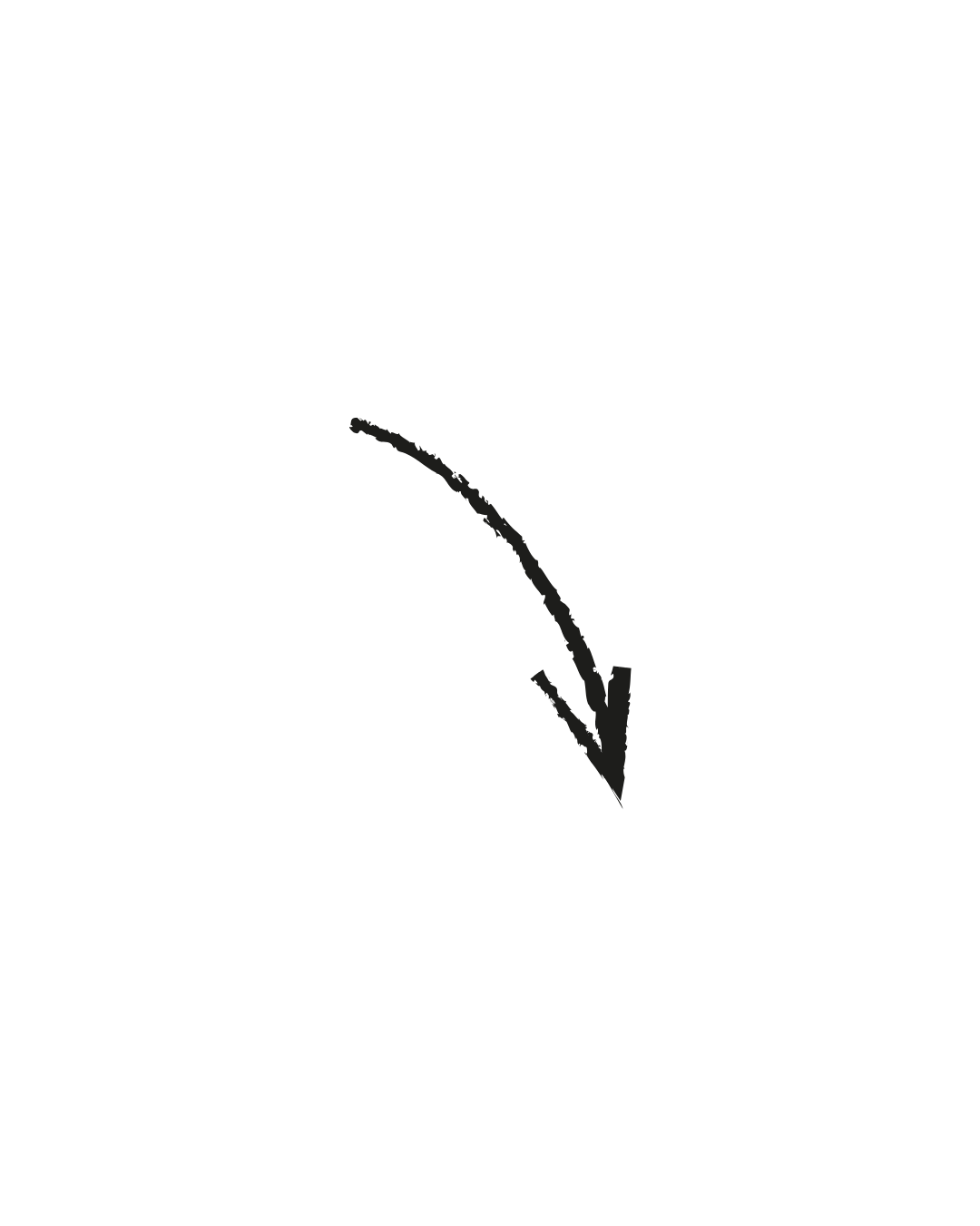 Black and white illustration of a downward pointing arrow with a curved tail and a smaller arrow pointing left, labeled 'scale'.