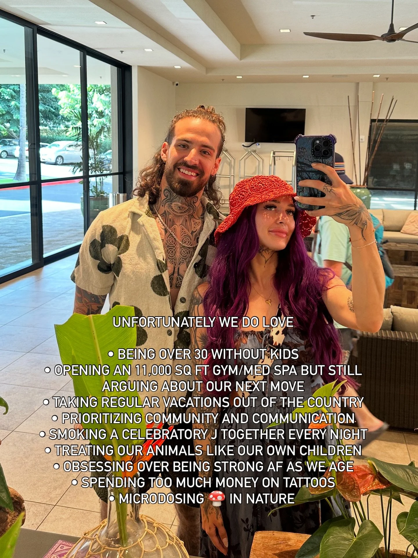 Unfortunately we are also monogamous (but appreciate the offers) 

we&rsquo;re just out here living our little unconventional dream.. strong, tatted, traveling, high, happy, and constantly building our business 💜😈 #couple #entrepreneurship