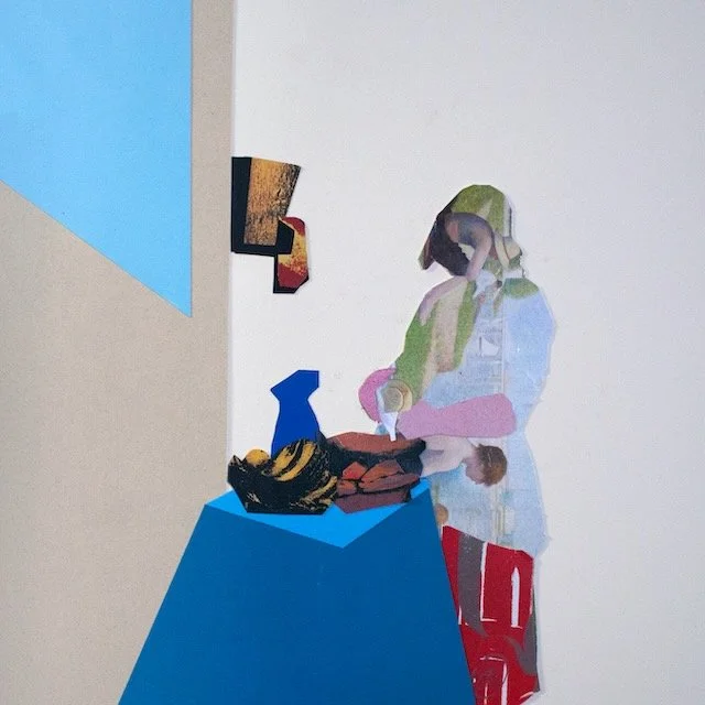 The Milkmaid Of Asenieres (after Seurat & Vermeer), paper collage, 8 x 8.5 inches, 2016