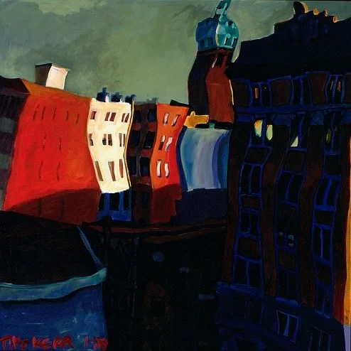 Over Victory Square (Last Light), acrylic on canvas, 36 x 36 inches, 1998