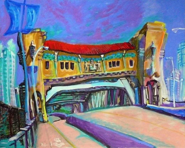 Wind Across Burrard Bridge, acrylic on canvas, 48 x 60 inches, 2010