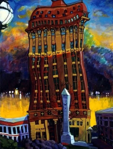 Yellow Dawn Over The Dominion Building, acrylic on canvas, 40 x 30 inches, 2004