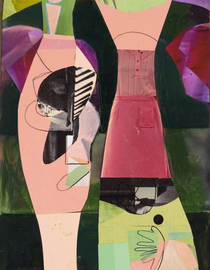 The Inevitability of Now, acrylc paint and marker drawing on paper collage, 15 x 11 inches, 2022