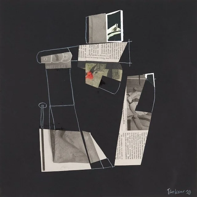 Remnants of the 21st Century, relief wall sculpture, acrylic paint and archival ink on paper collage, 12 x 12 inches, 2023