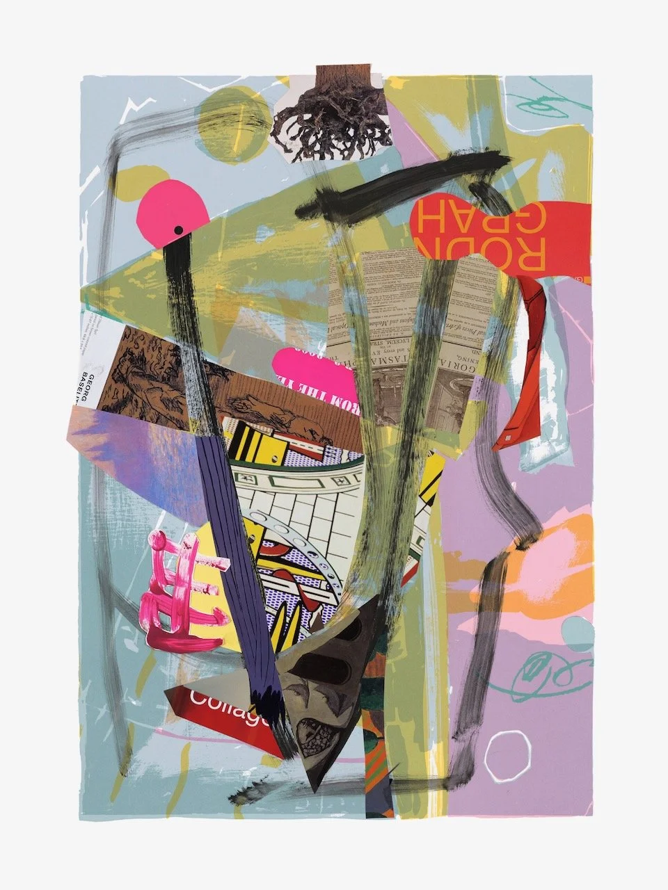 A Year of Kindness, October, 30 x 22 inches, acrylic, paper collage on lithograph, 2019 