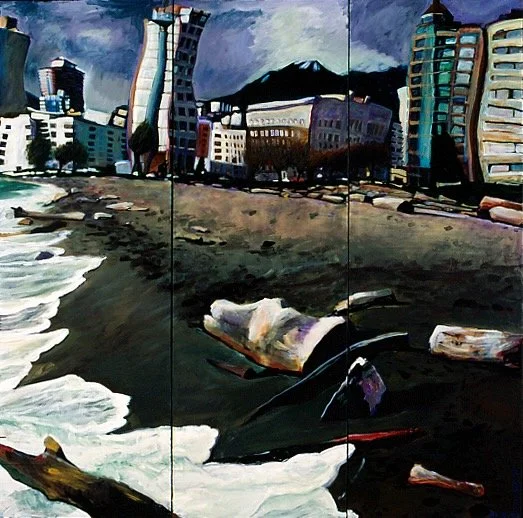 Spring Wind, English Bay, acrylic on canvas, 3 (24 x 72 inches) screen, 1993