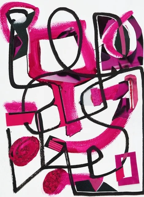 Attentional Freedom (Magenta), acrylic, marker drawing on water colour paper, 15 x 11 inches, 2026