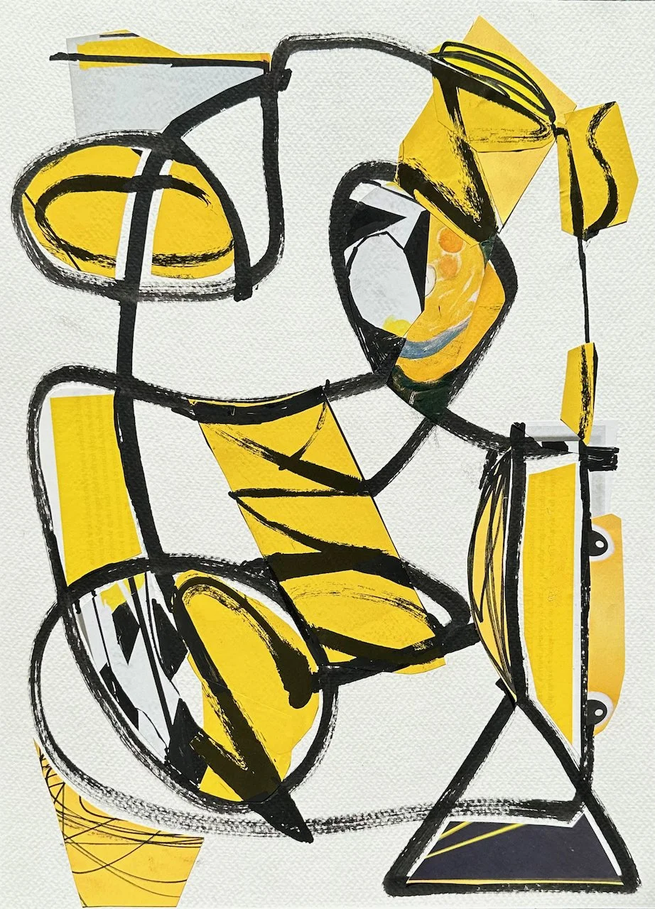 Hope Dies Last, paper collage, acrylic paint, marker drawing on water colour paper, 15 x 12 inches, 2026