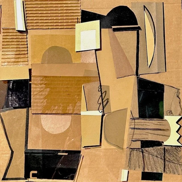 Amazonia: A Cardboard World, relief wall sculpture cardboard and acrylic paint and paper collage, 17 x 17 inches