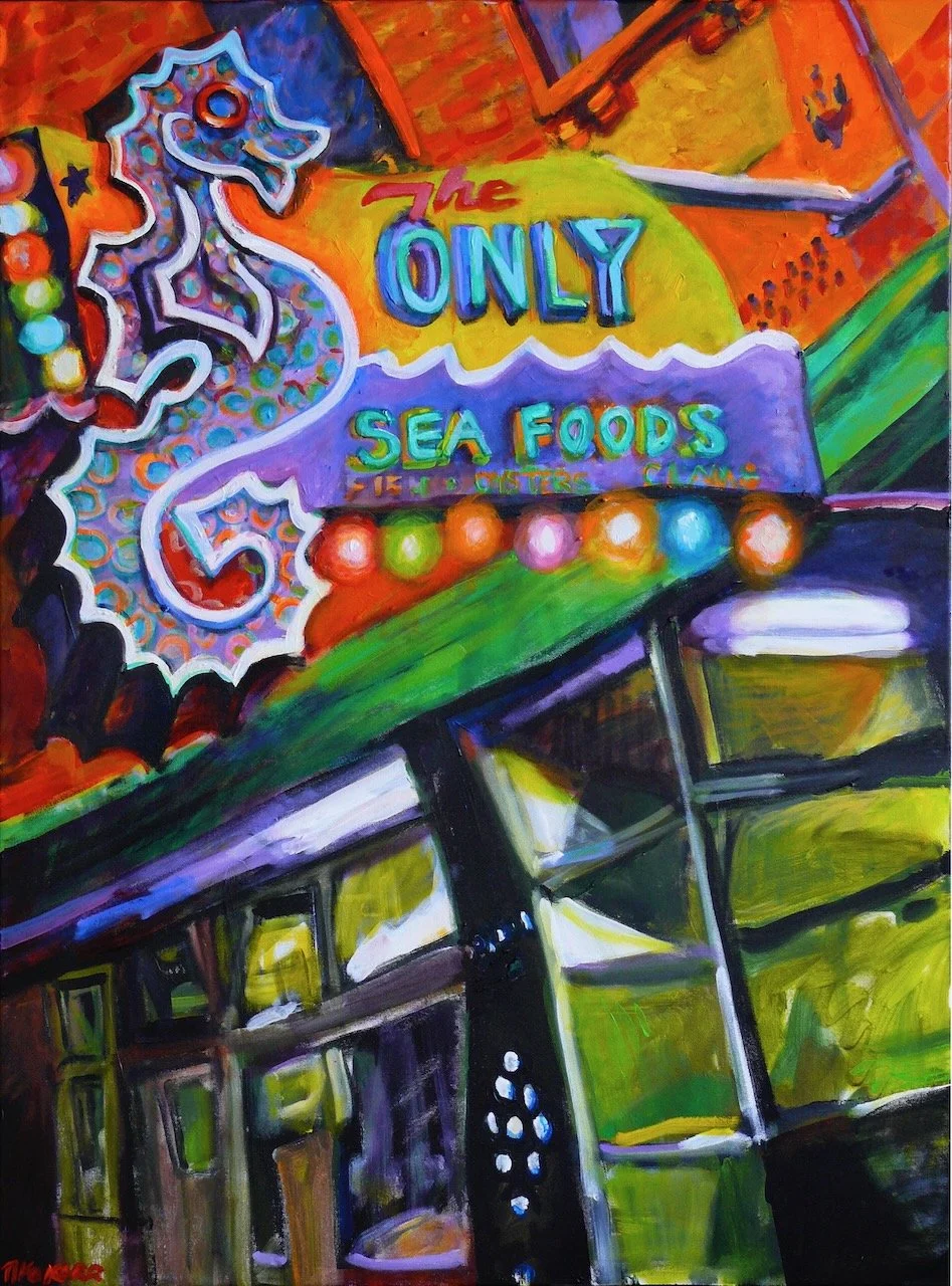 Bright Lights, Ony Seafood, acrylic on canvas, 40 x 30 inches, 2010