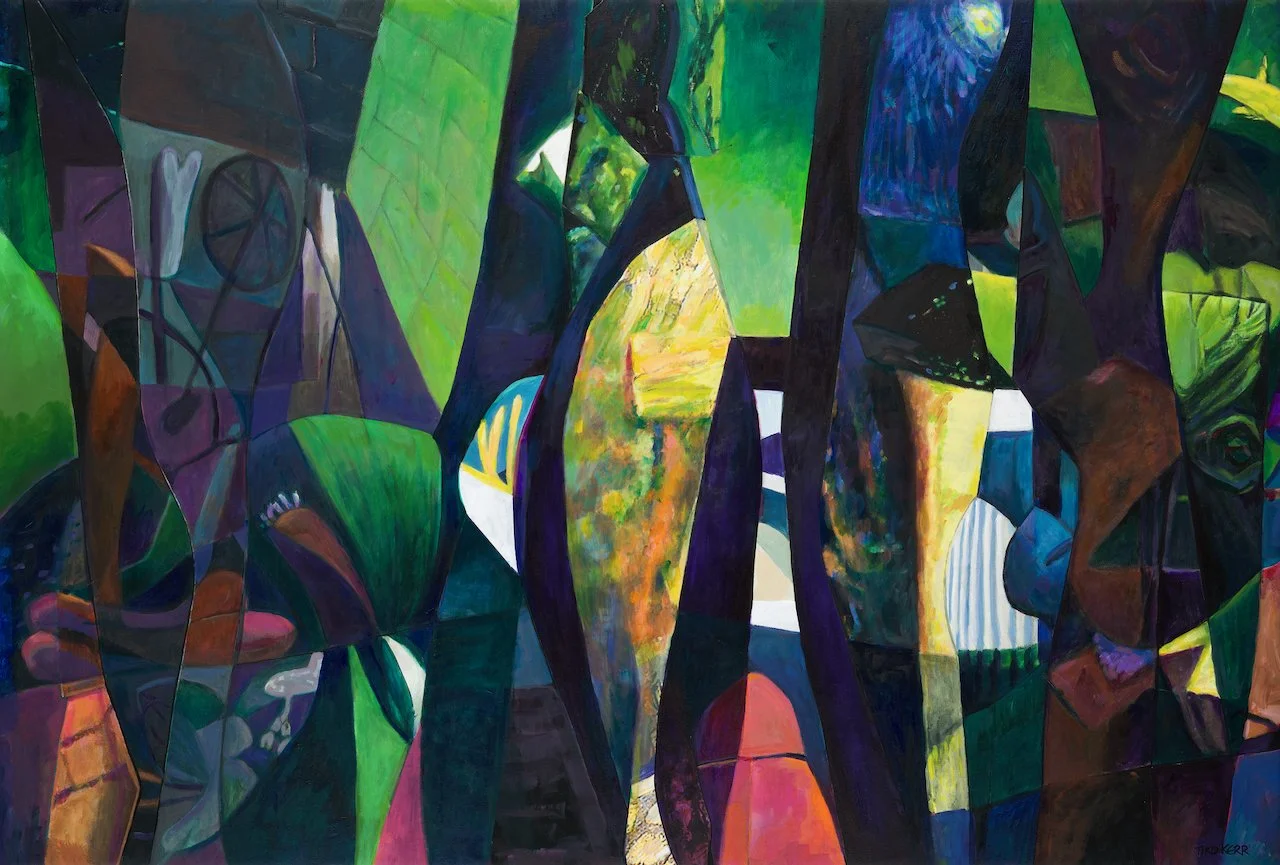 Dominion of the Night, acrylic and archival ink and marker drawing on canvas, 54 x 80 inches