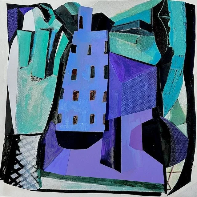 The Poetics of Space, relief wall sculpture, acrylic paint and archival ink on paper collage, 17 x 17 inches