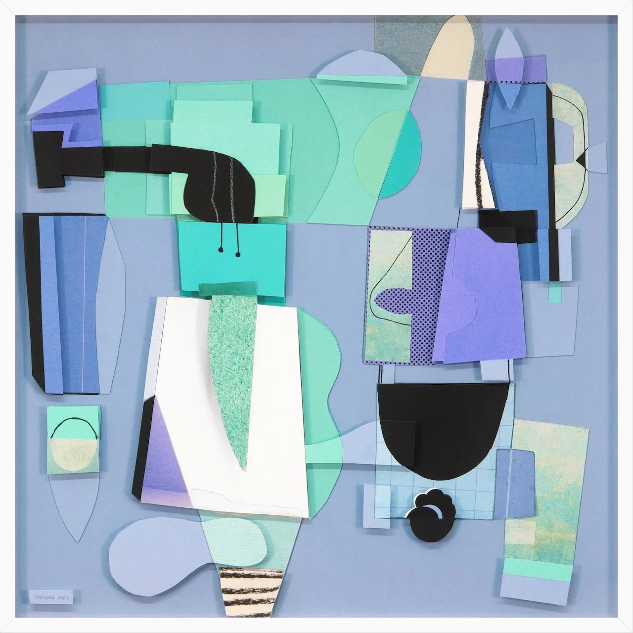 Am What I Want II Paper collage and drawing on plexi 17” X 17” framed 2022