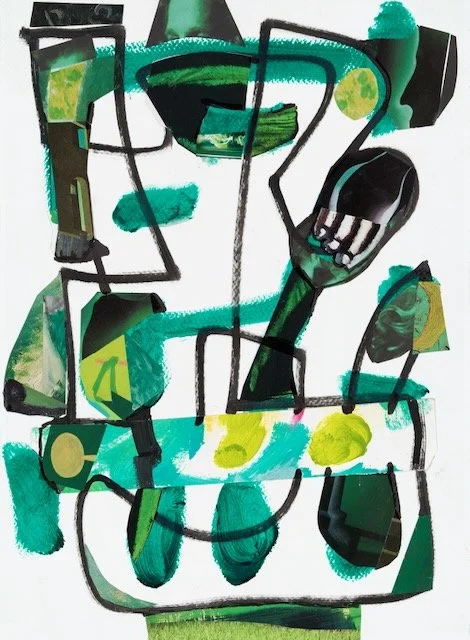 Primavera (Viridium), acrylic, marker drawing and paper collage on water colour paper, 15 x 11 inches, 2026