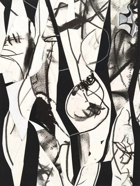 if loved, relief wall sculpture acrylic and archival ink on canvas and paper collage and drawing on 2 vinyl sheets, 63 x 54 inches, 2023