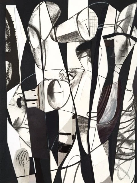 if planted, relief wall sculpture acrylic and archival ink on canvas and paper collage and drawing on 2 vinyl sheets, 63 x 54 inches and 98 x 59 inches, 2023