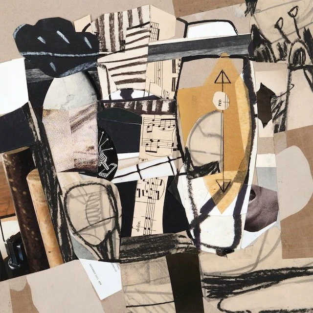Principles of Uncertainty, paper collage, posca marker and charcoal drawing, 12 x 12 inches, March 2025