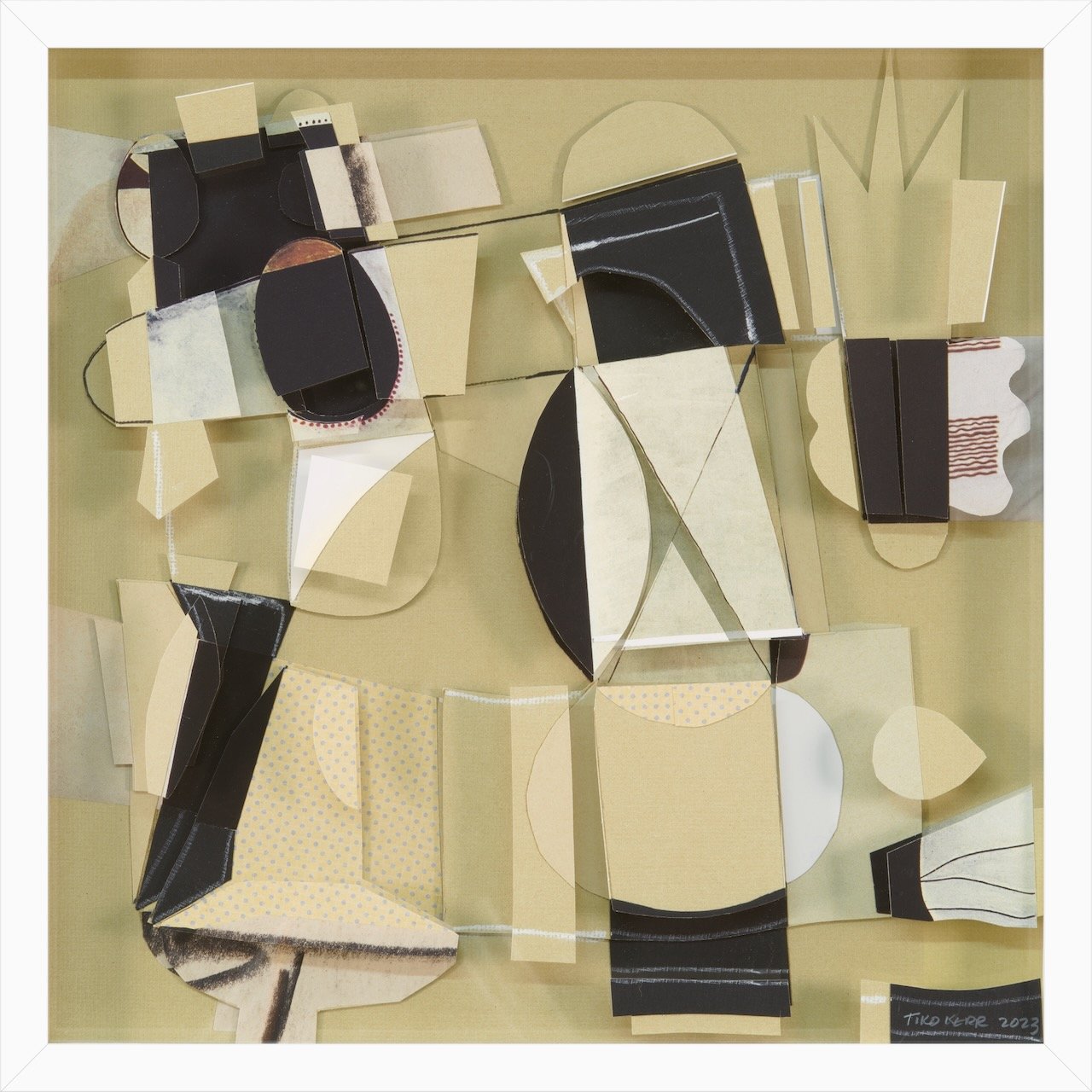 Sweet Dreams II Paper collage and drawing on plexi 17” X 17” framed 2023