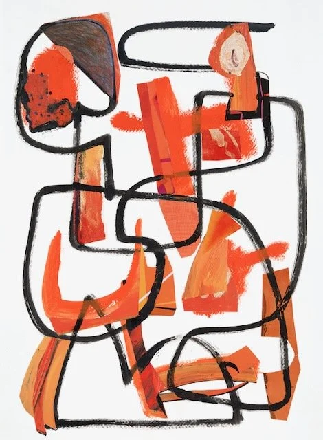 O for a Muse of Fire (Orange), acrylic, marker drawing and paper collage on water colour paper, 15 x 11 inches, 2026