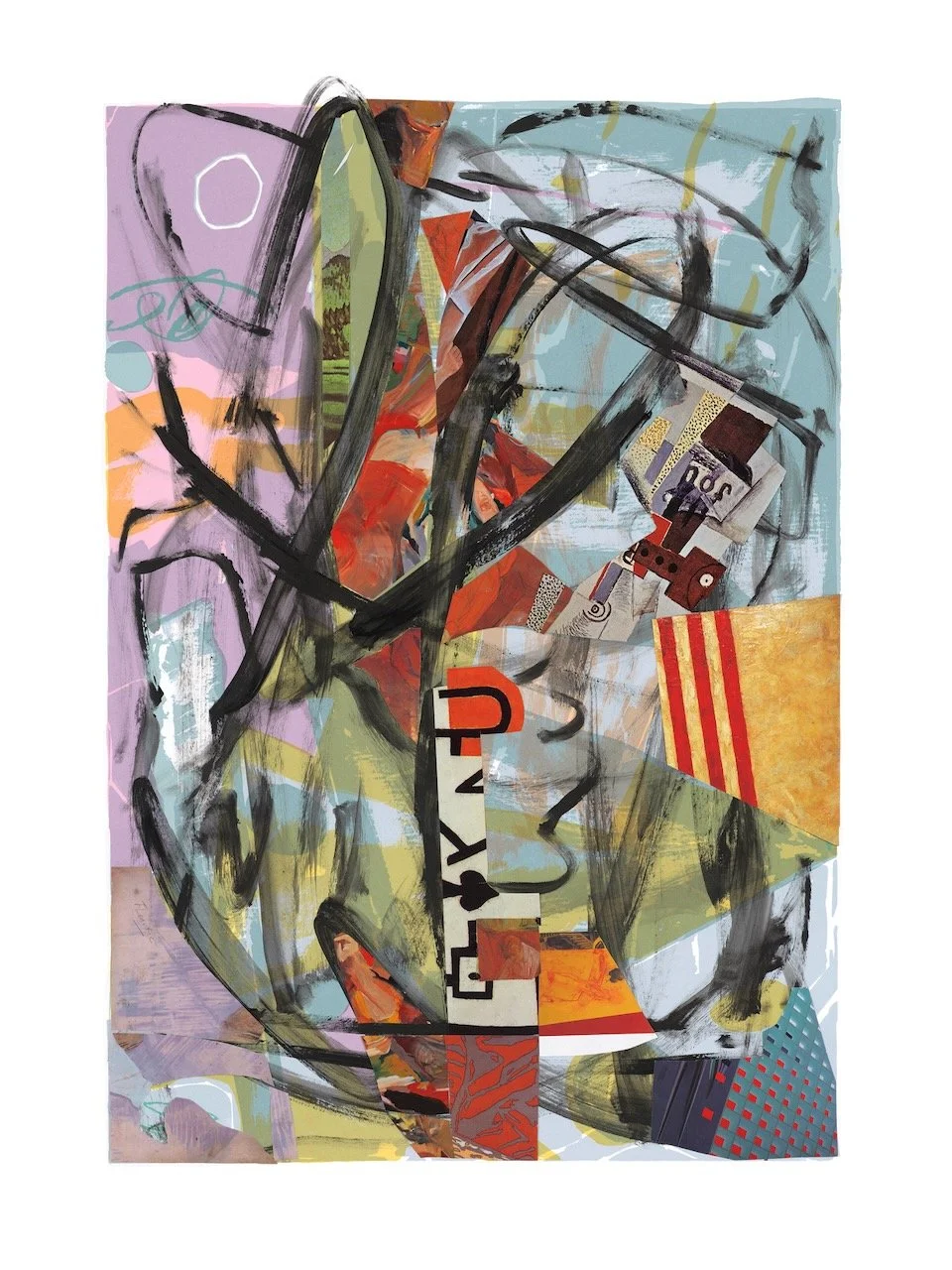 Une Semaine de Bonté Suite #2 (Tuesday/mardi), 30 x 22 inches, acrylic, paper collage on lithograph, 2019