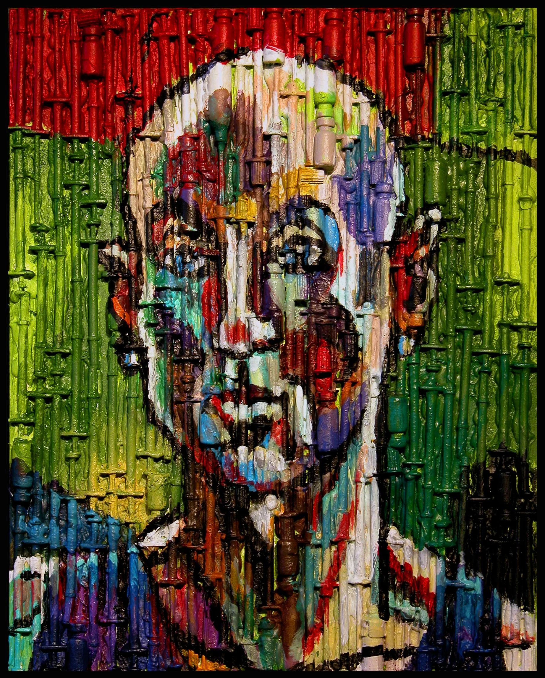 Self Portrait With Syringesacylic and medical paraphernalia on canvas, 20 x 16 inches, 2006