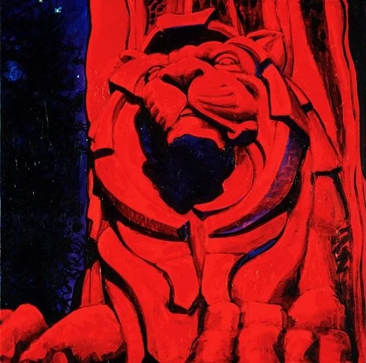 Red Lions Gate And Stars, acrylic on canvas, 48 x 48 inches, 2001
