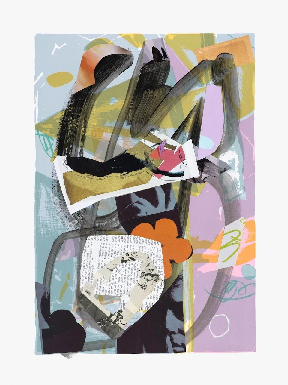 Une Semaine de Bonté Suite #3 (Wednesday/mercredi), 30 x 22 inches, acrylic, paper collage on lithograph, 2019 