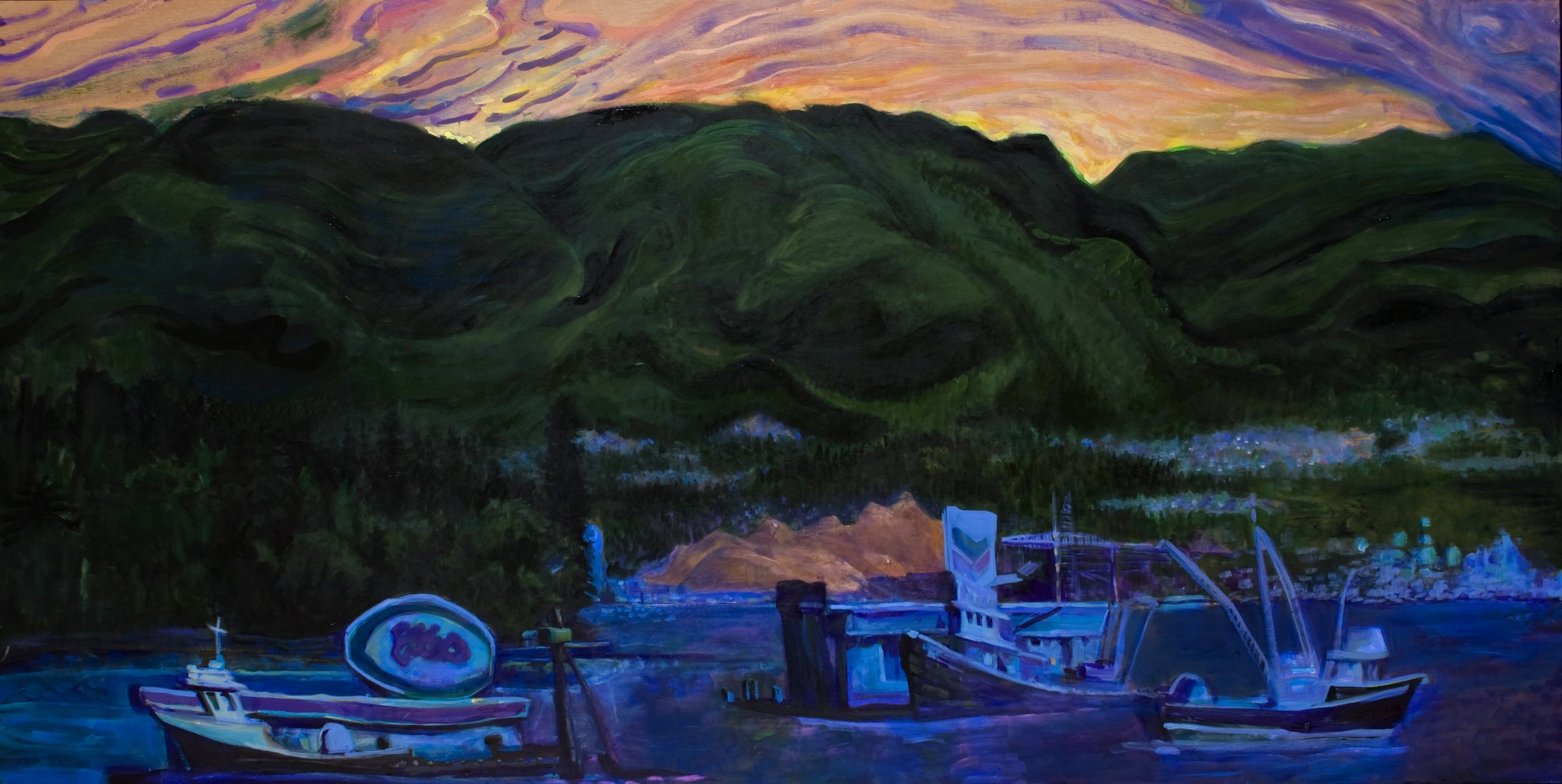 Violet Dawn (Coal Harbour), acrylic on canvas, 48 x 96 inches, 2008