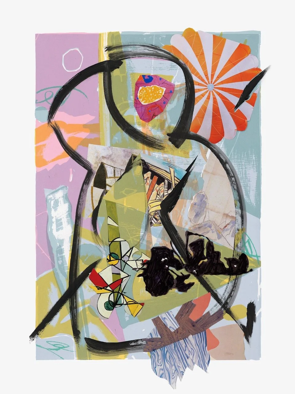 A Year of Kindness, July, 30 x 22 inches, acrylic, paper collage on lithograph, 2019 