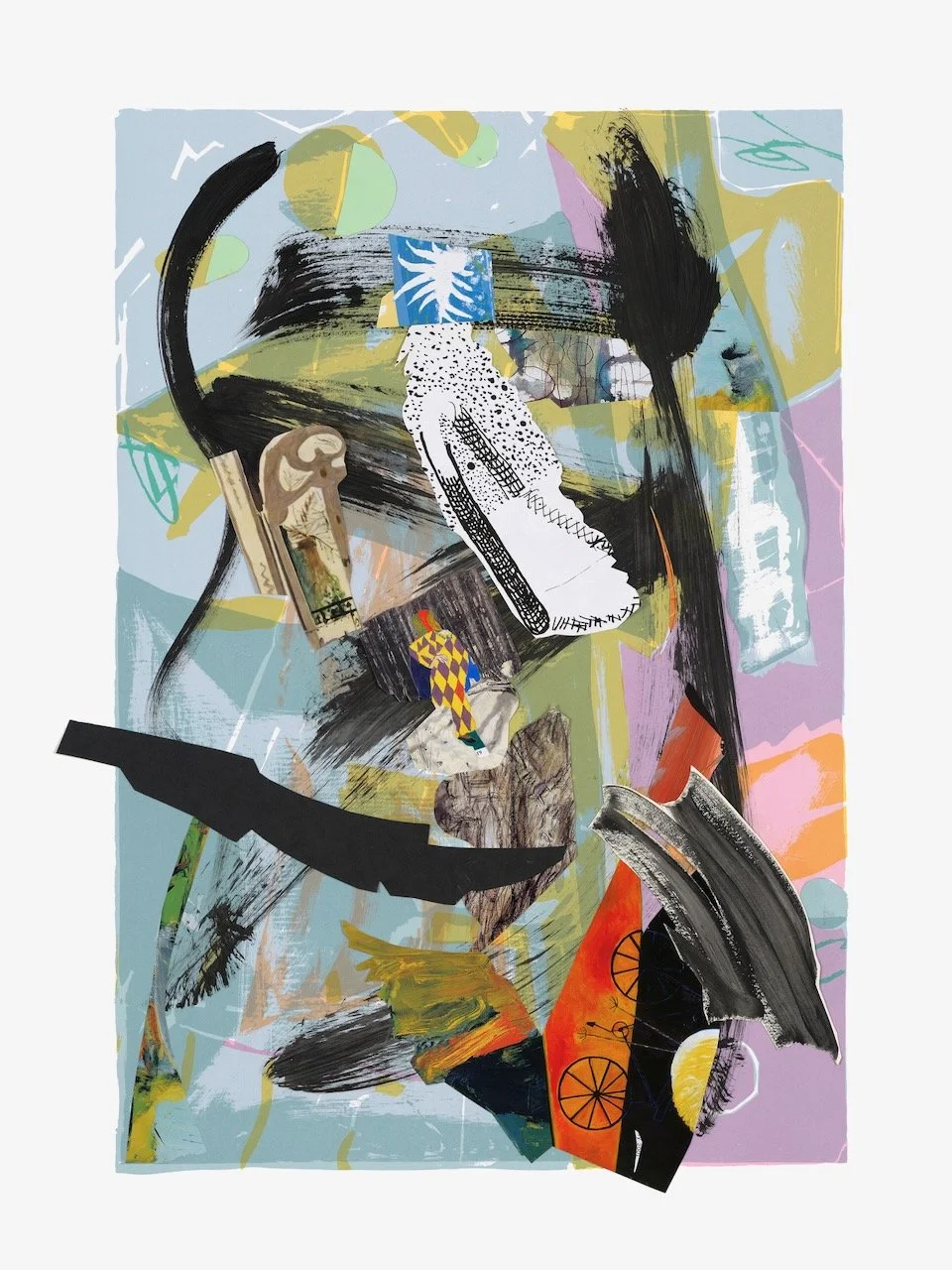 A Year of Kindness, December, 30 x 22 inches, acrylic, paper collage on lithograph, 2019